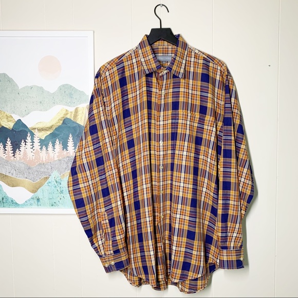 Hickey Freeman / fall orange plaid orange button down L EUC - Picture 2 of 7